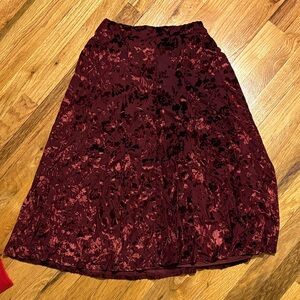 LC Lauren Conrad Velvet A-Line Skirt in Deep Burgundy